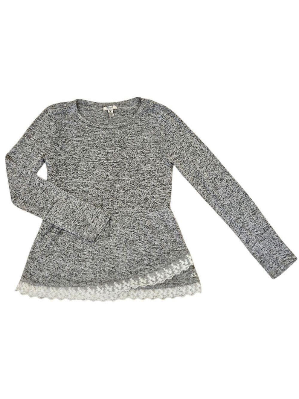 Silver Jeans Co. Girls Knit Long Sleeve Top Gray Lace Hem Size 10